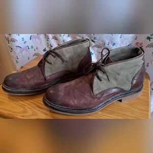 Frye Bowery Chukka Mocha Leather & Tweed Lace Up Casual Outdoor Boot Shoe SZ 10